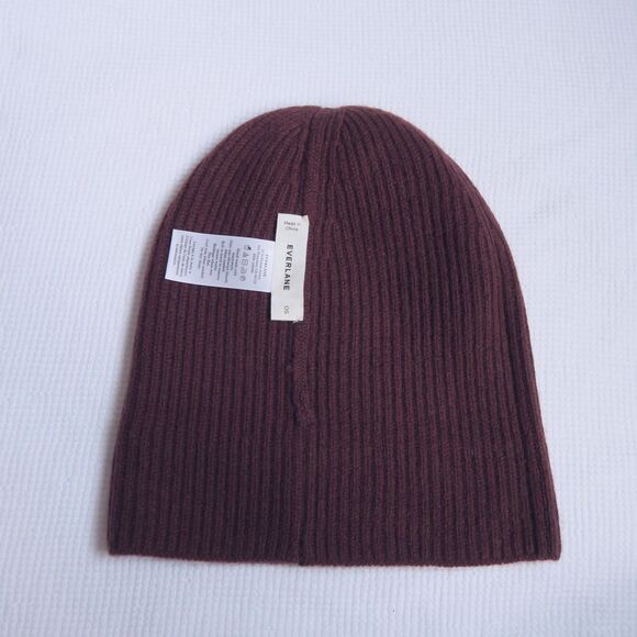 EVERLANE Cashmere Ribbed Beanie One Size Dark Mahogany Brown Winter Wool - Picture 6 of 8